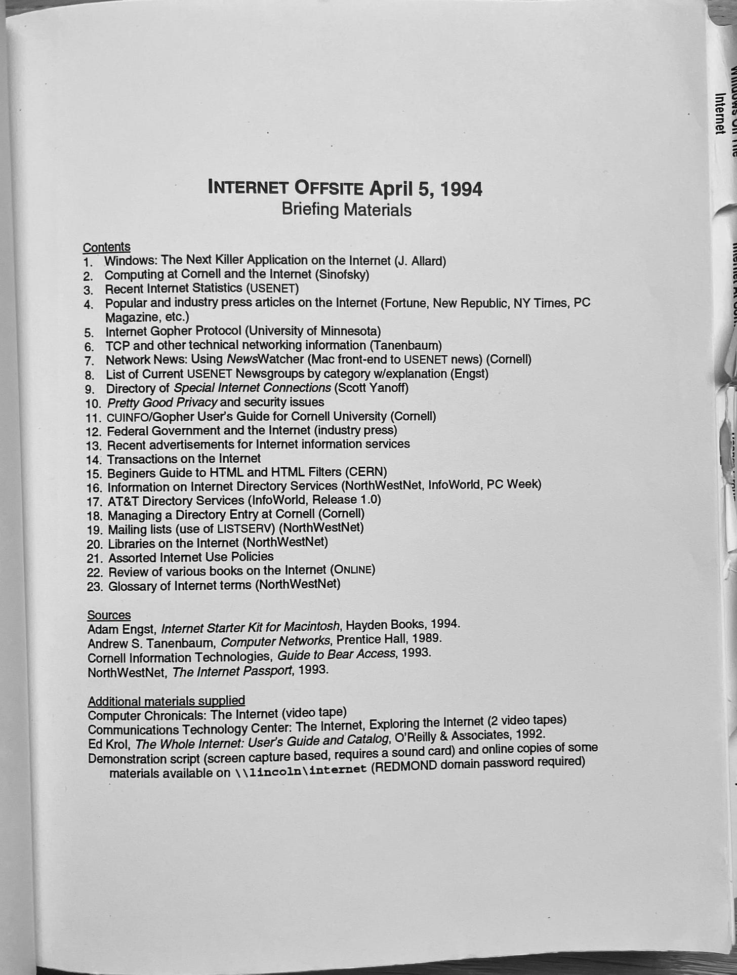 Table of contents of the offsite book. Table of contents of the offsite book.