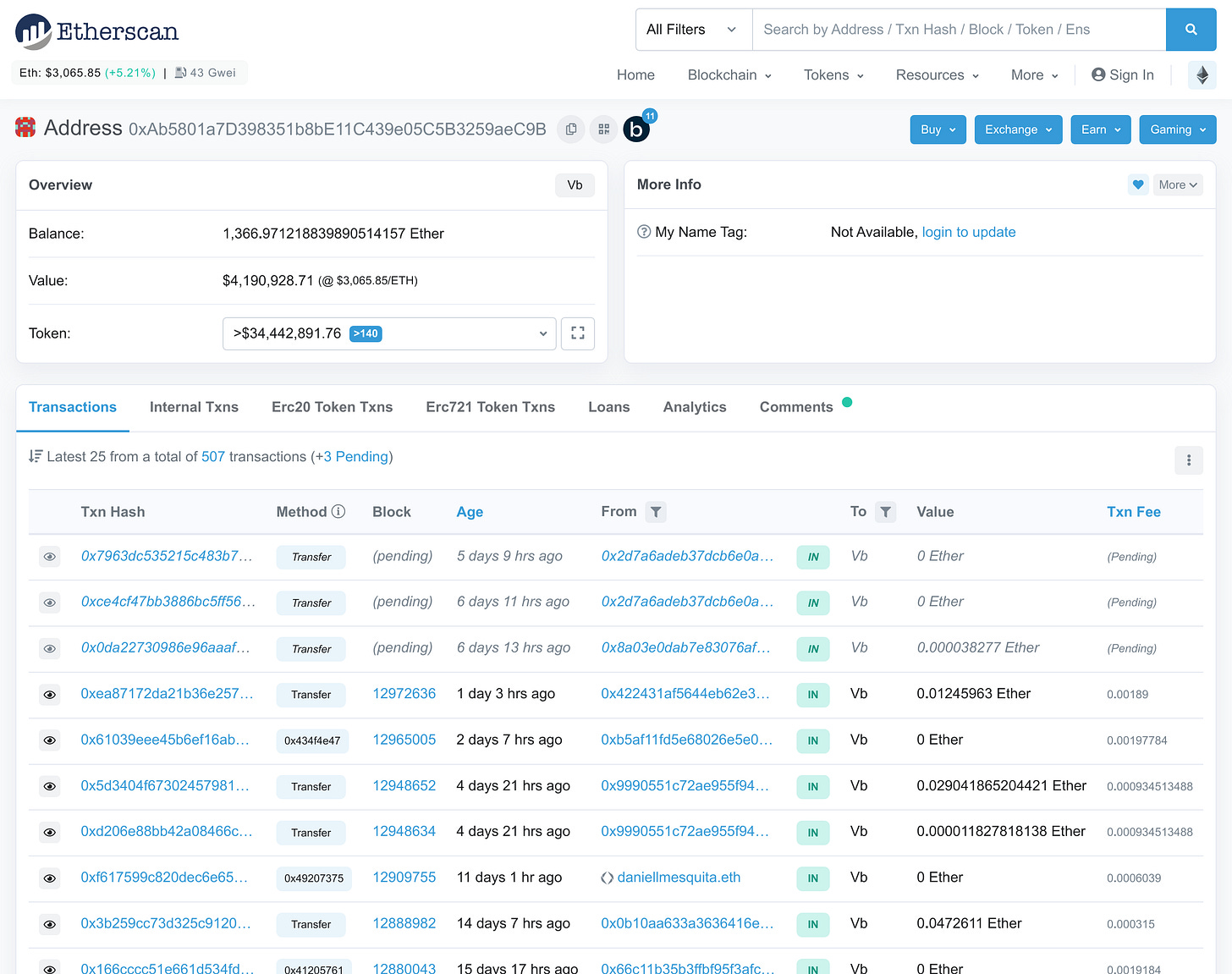 Screenshot of Etherscan website showing details of Ethereum address Screenshot of Etherscan website showing details of Ethereum address