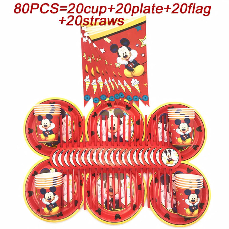 Disney Mickey Mouse Party Theme Supplies Set Tableware Paper Cup Plate Banner Flag Decoration Mickey Anniversaire Party Supplier Home Garden Festive Party Supplies