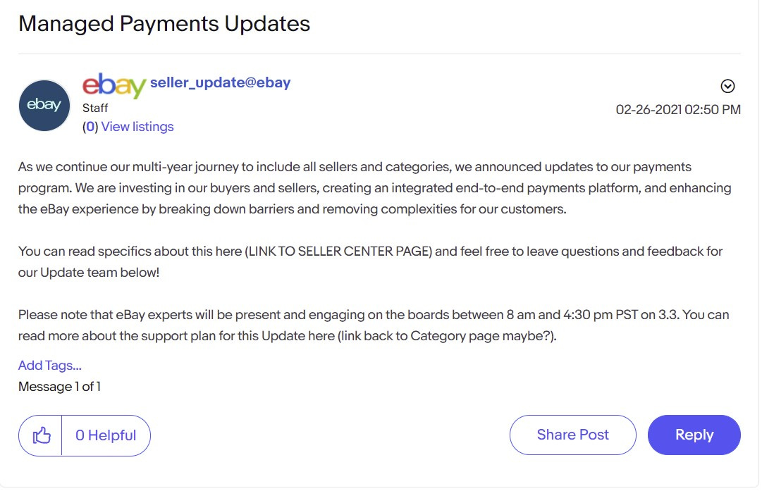 eBay Spring Seller Update Managed Payments Updates