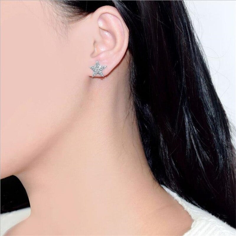 Trendy Women Zircon Star Stud Earrings Female Jewelry Vintage Silver 925 Girls Piercing Earring Princess Accessories Lady Bijou Jewelry Accessories Fine Jewelry