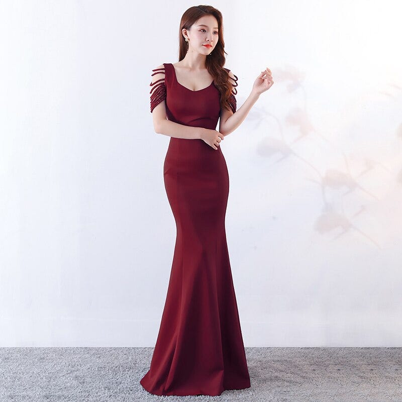 Mermaid Evening Dresses Vestidos Para Fiestas Elegante De Noche Party Dresses Gowns Evening Dress Satin Robe De Soir E Rouge Weddings Events Special Occasion Dresses