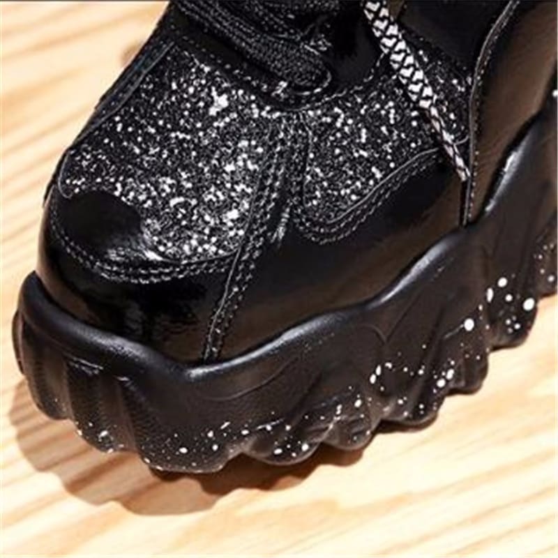 ladies black platform trainers