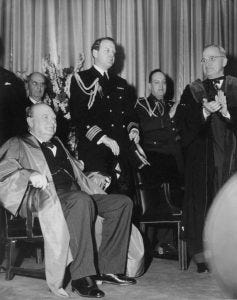 Photo of Winston Churchill and Harry Truman at Westminster College in Fulton, MO. Photo of Winston Churchill and Harry Truman at Westminster College in Fulton, MO.