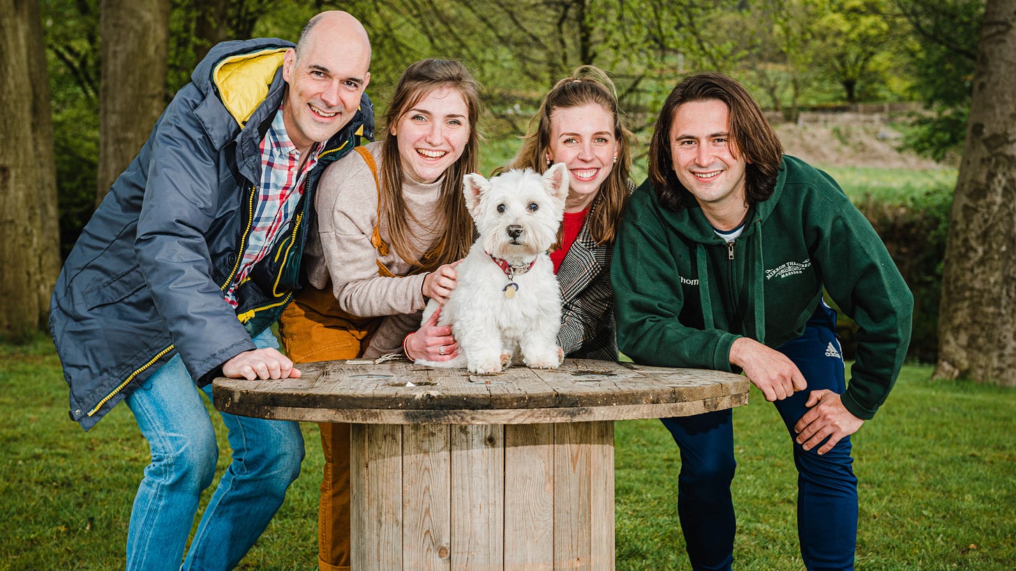 The cast of Mikron Theatre's A Dog's Tale pose with a very cute pooch. The cast of Mikron Theatre's A Dog's Tale pose with a very cute pooch.