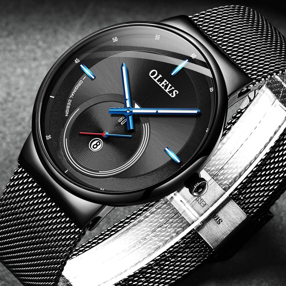 olevs blue dial watch