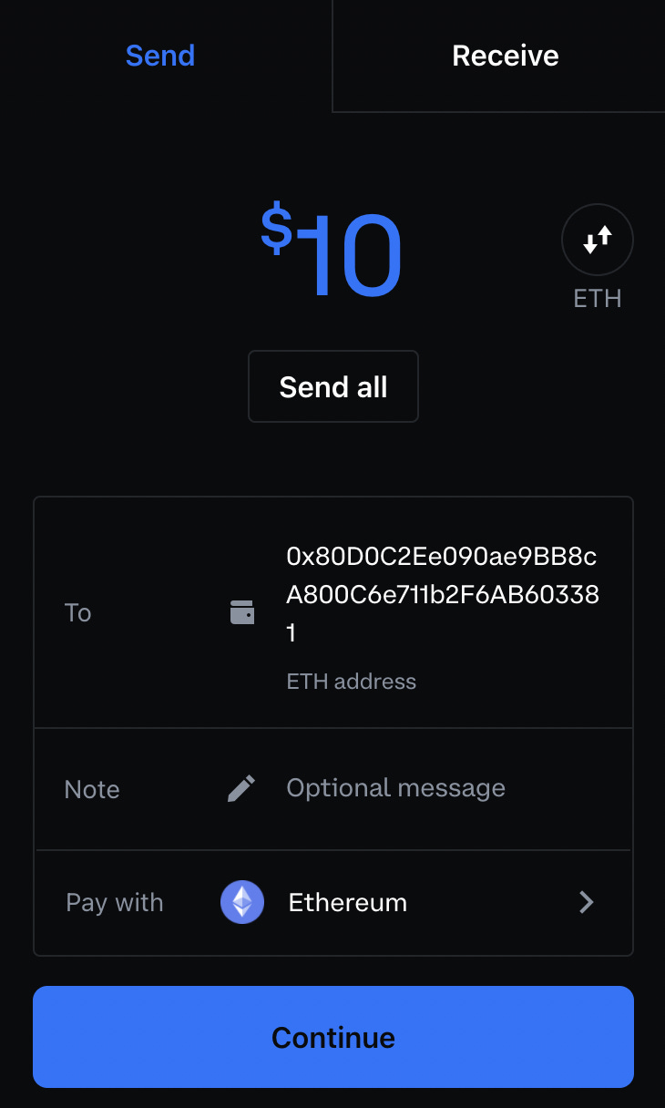 sending money from coinbase to metamask