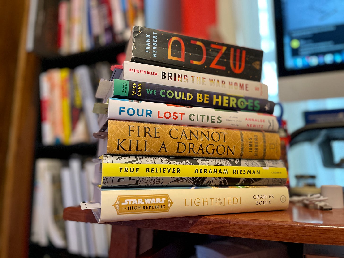 Stack of books on a desk