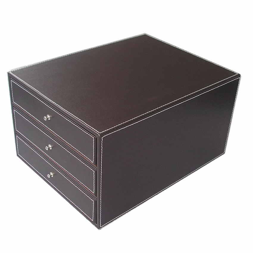 1012234048 3 Layers Office Pu Leather Desk Filing Cabinet File Document Holder Desk Organizer Storage Box 3 Drawers Home Garden Home Storage Organization