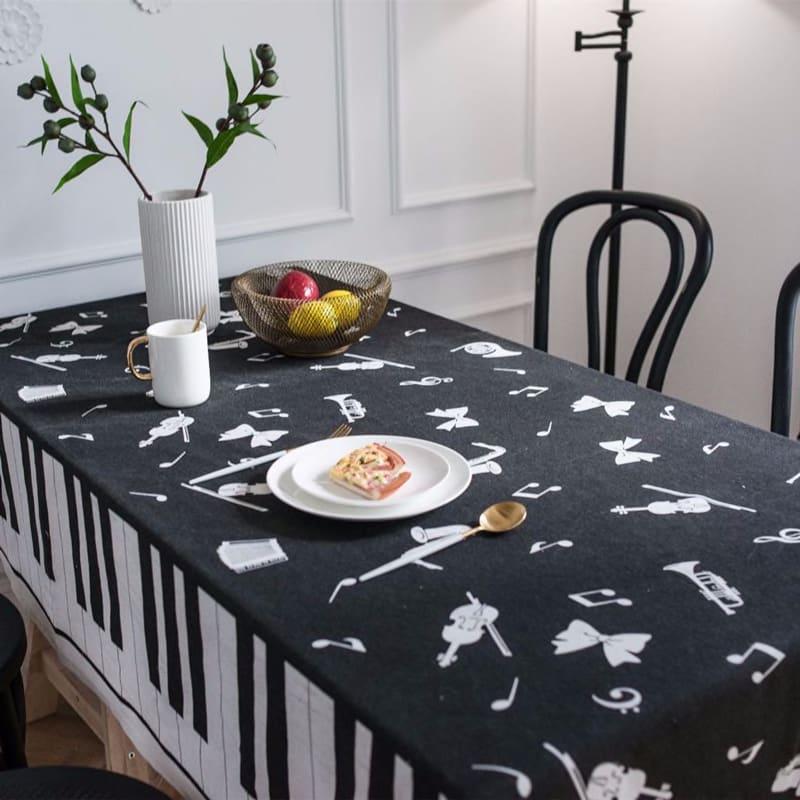 1595092356 Free Shipping Piano Black Table Cloth Cotton Linen Music Tablecloth Dining Table Cover Kitchen Home Decor Mantel Mesa Home Garden Home Textile