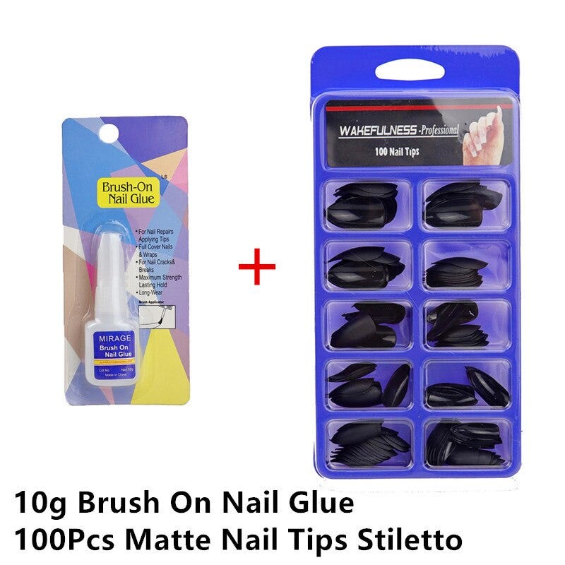 Best Matte Nails Glue 1 Brush-On Nail Glue Liquid Set Stiletto Shape Nail Press ON Nail Manicure Black Matte faux Ongles 100pcs Best Matte Nails Glue 1 Brush-On Nail Glue Liquid Set Stiletto Shape Nail Press ON Nail Manicure Black Matte faux Ongles 100pcs