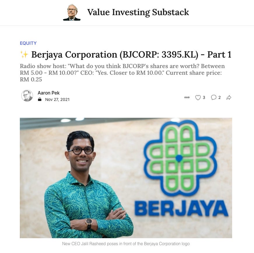 Berjaya share price