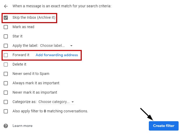 Create filter in Gmail