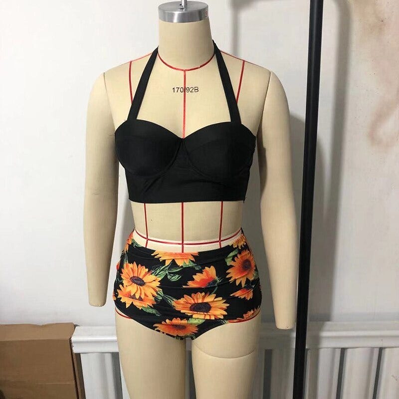 halter swim top with high waisted bottoms