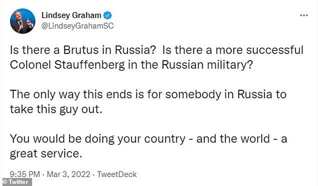 Sen Lindsey Graham urges Russians to assassinate President Putin - Global Happenings