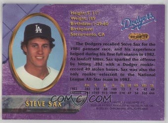 1995 Los Angeles Dodgers Chromium Rookies of the Year - [Base] #11 - Steve Sax - Courtesy of COMC.com