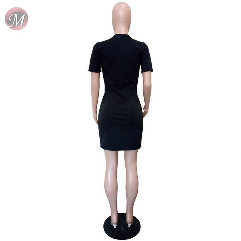 black short sleeve round neck patchwork dress