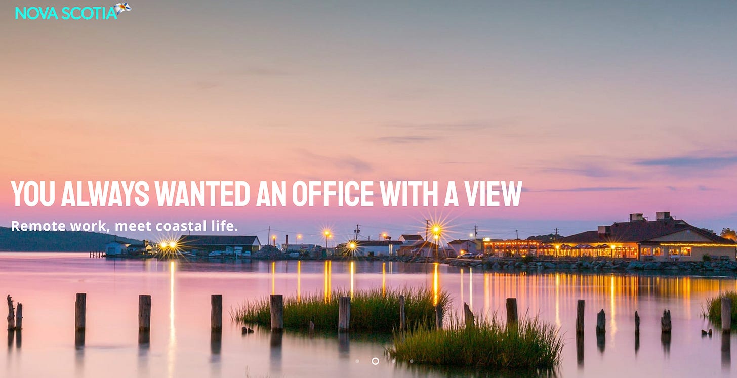 hero image that says "you always wanted an office with a view" against an oceanside image backdrop