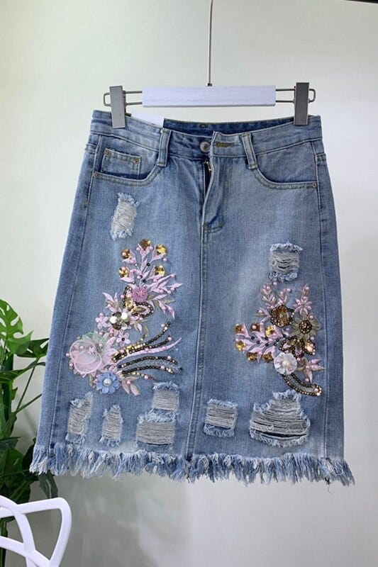 tattered denim skirt