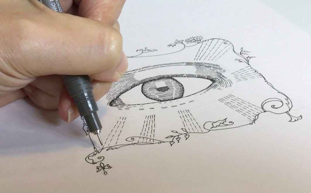 Close up of my hand drawing the artwork “Precious In His Eyes” Close up of my hand drawing the artwork “Precious In His Eyes”