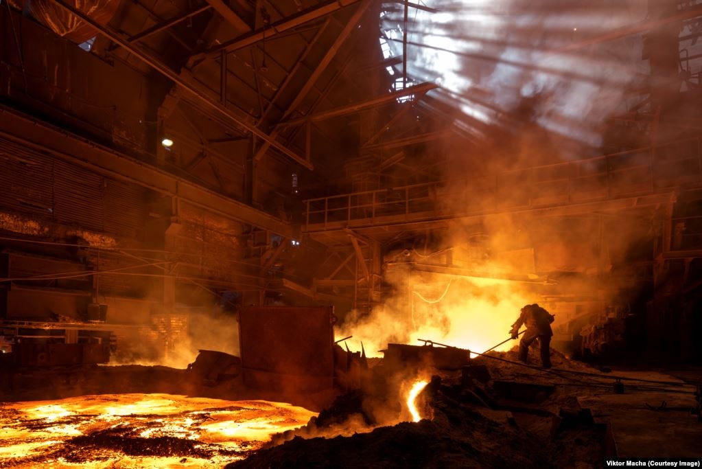 A foundry worker at Kosaya Gora Ironworks, just south of Moscow. Industrial photographer Viktor Macha says that &quot;sooner or later, we will know this kind of work only through pictures and movies.&quot;