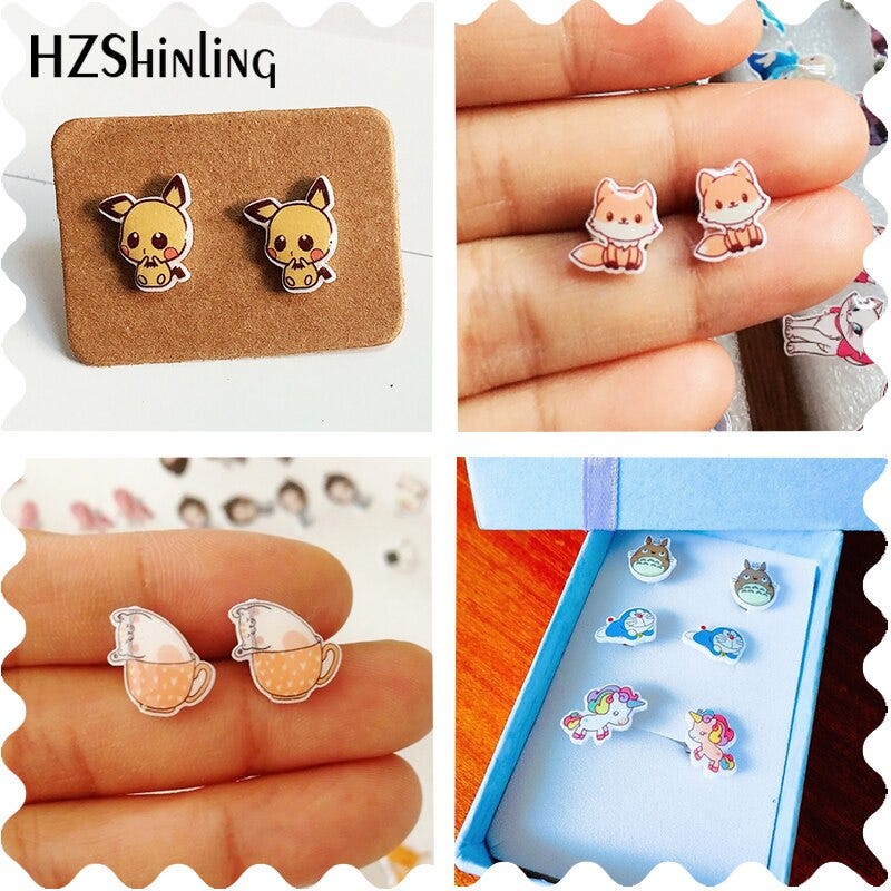 637533892 2019 New Cute Stitch Shrinky Dinks Earring Cartoon Alien Lilo Anime Epoxy Resin Earrings Acrylic Stud Earring Jewelry Accessories Fashion Jewelry