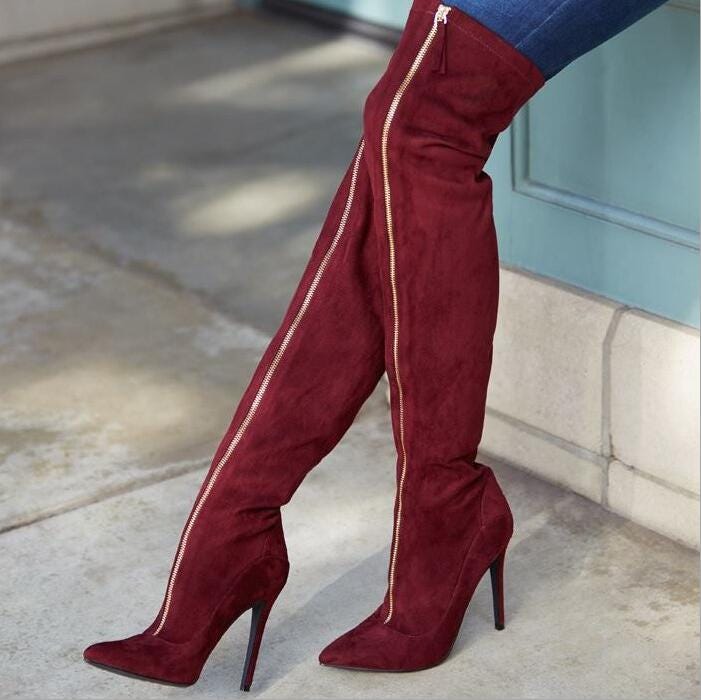 amazon red thigh high boots