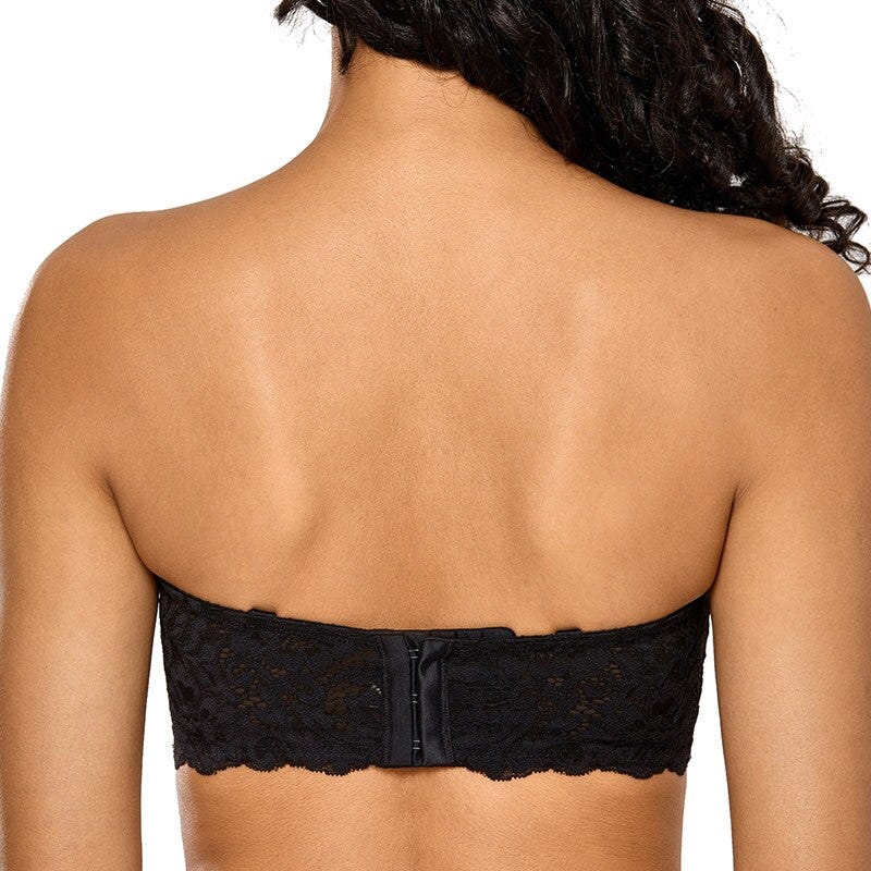 black lace strapless bralette