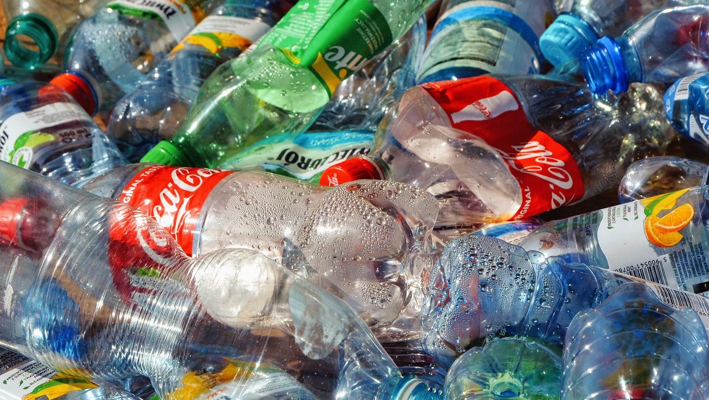 Discarded water and pop bottles