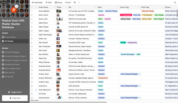 https://airtable.com/universe/expBcMHgU7MzaWkbb/product-hunt-live-master-quotes-database?explore=true https://airtable.com/universe/expBcMHgU7MzaWkbb/product-hunt-live-master-quotes-database?explore=true