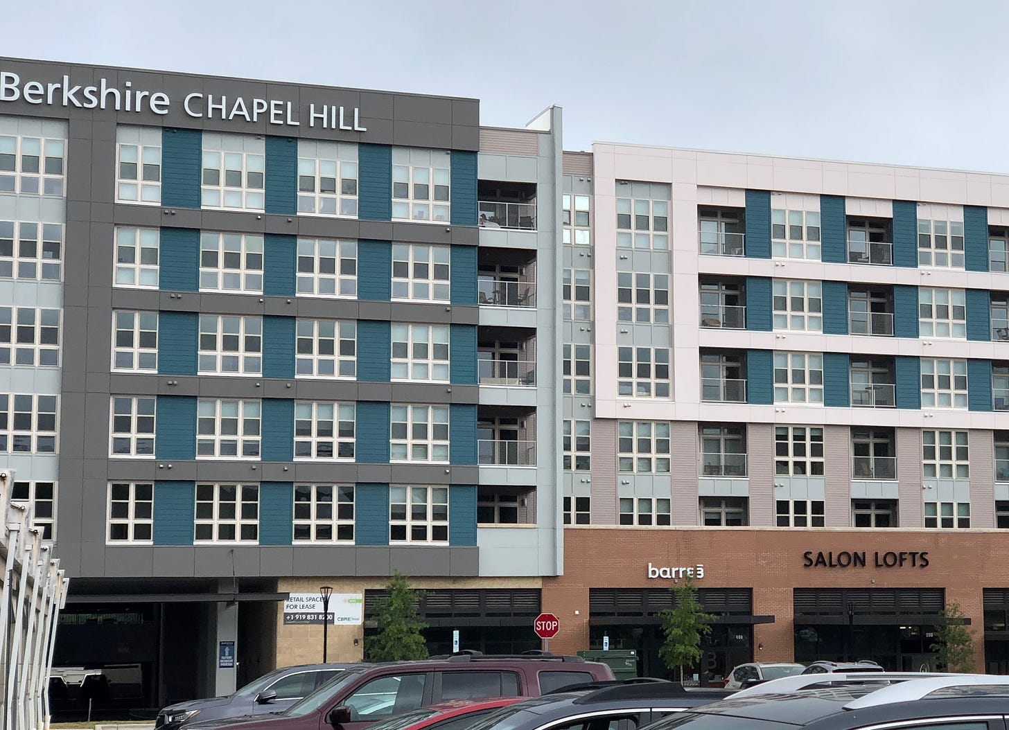 Image of Berkshire Chapel Hill apartment complex, a six-floor modern rental apartment complex.