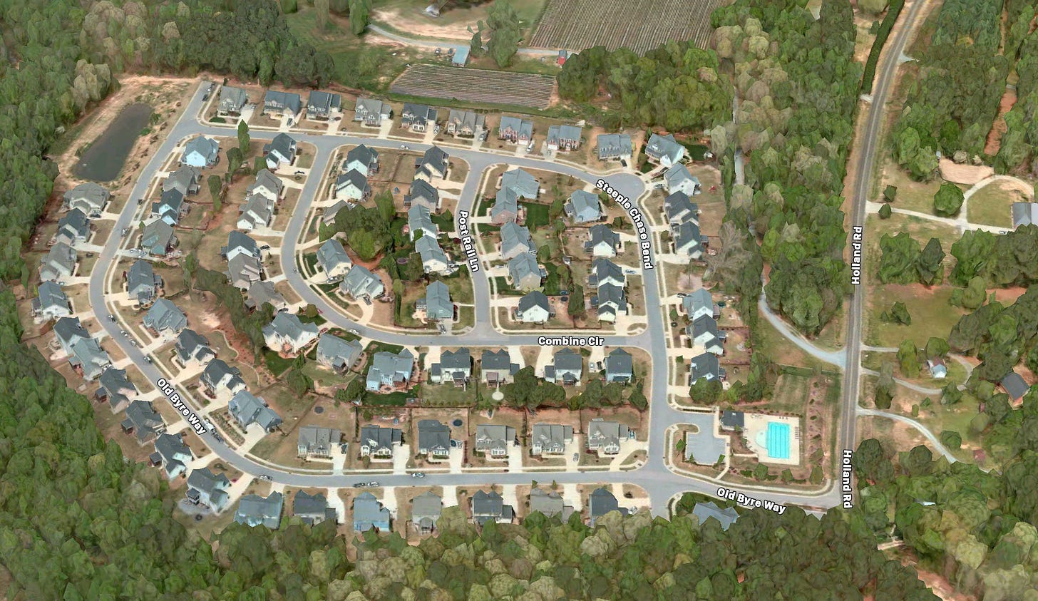 Image of a residential subdivision in Apex, taken from the air