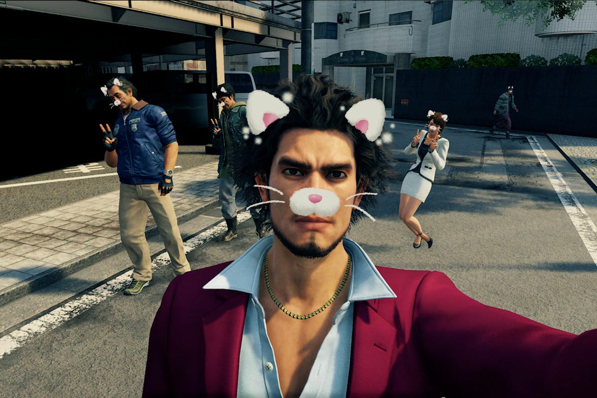 The friends in Yakuza: Like a Dragon pose for a selfie. The friends in Yakuza: Like a Dragon pose for a selfie.