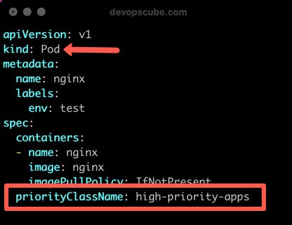 Kubernetes Pod Priorityclass name