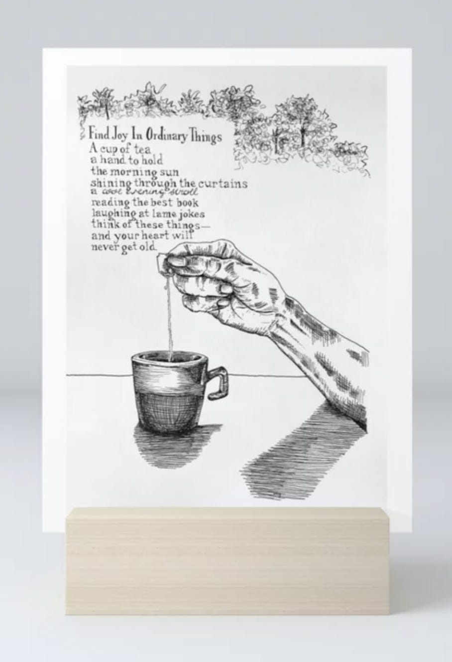 Find Joy In Ordinary Things poem with line illustration Mini Art Print Find Joy In Ordinary Things poem with line illustration Mini Art Print
