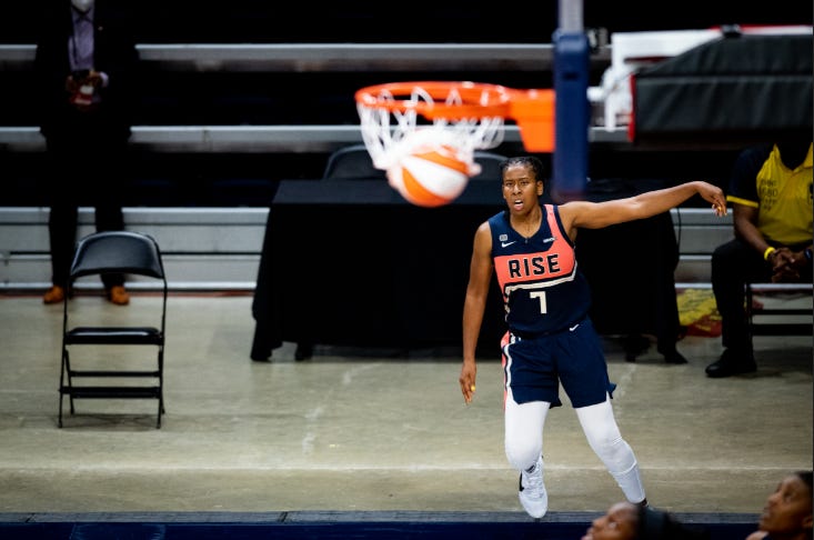 Ariel Atkins knocks down a three-pointer Ariel Atkins knocks down a three-pointer