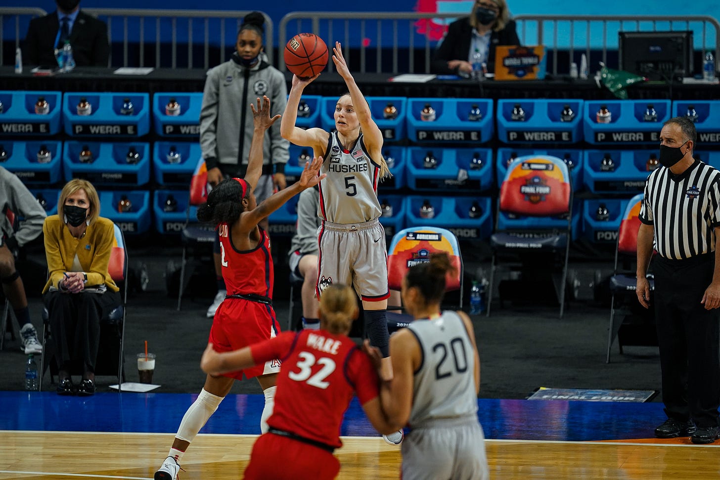 Paige Bueckers rises up for a shot during UConn’s Final Four contest against Arizona. (Photo courtesy of Uconn women's basketball via Twitter) Paige Bueckers rises up for a shot during UConn’s Final Four contest against Arizona. (Photo courtesy of Uconn women's basketball via Twitter)