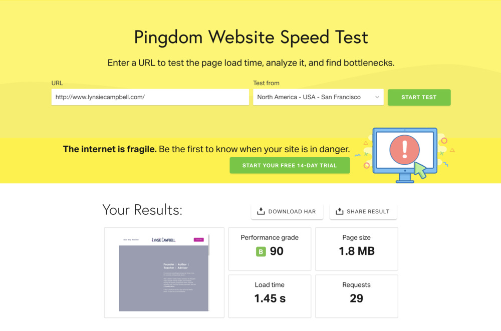 Pingdom Speed Test Results