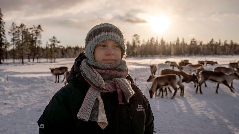 Exclusive All RoundMandatory Credit: Photo by IBL/Shutterstock (10549065d)Exclusive - Swedish climate activist Greta Thunberg visits a reindeer protection site in Projus, northern Sweden.Exclusive - Greta Thunberg visits reindeer, Lapland, Sweden - 05 Feb 2020