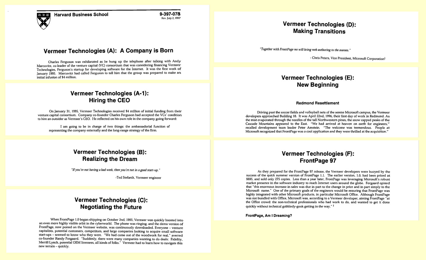Scanned images of the title pages of all 7 parts of the Harvard case study on Vermeer. Scanned images of the title pages of all 7 parts of the Harvard case study on Vermeer.