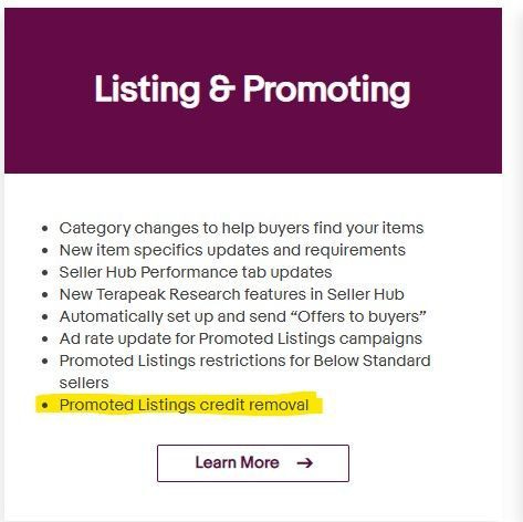 eBay Promoted Listings Credit Removal