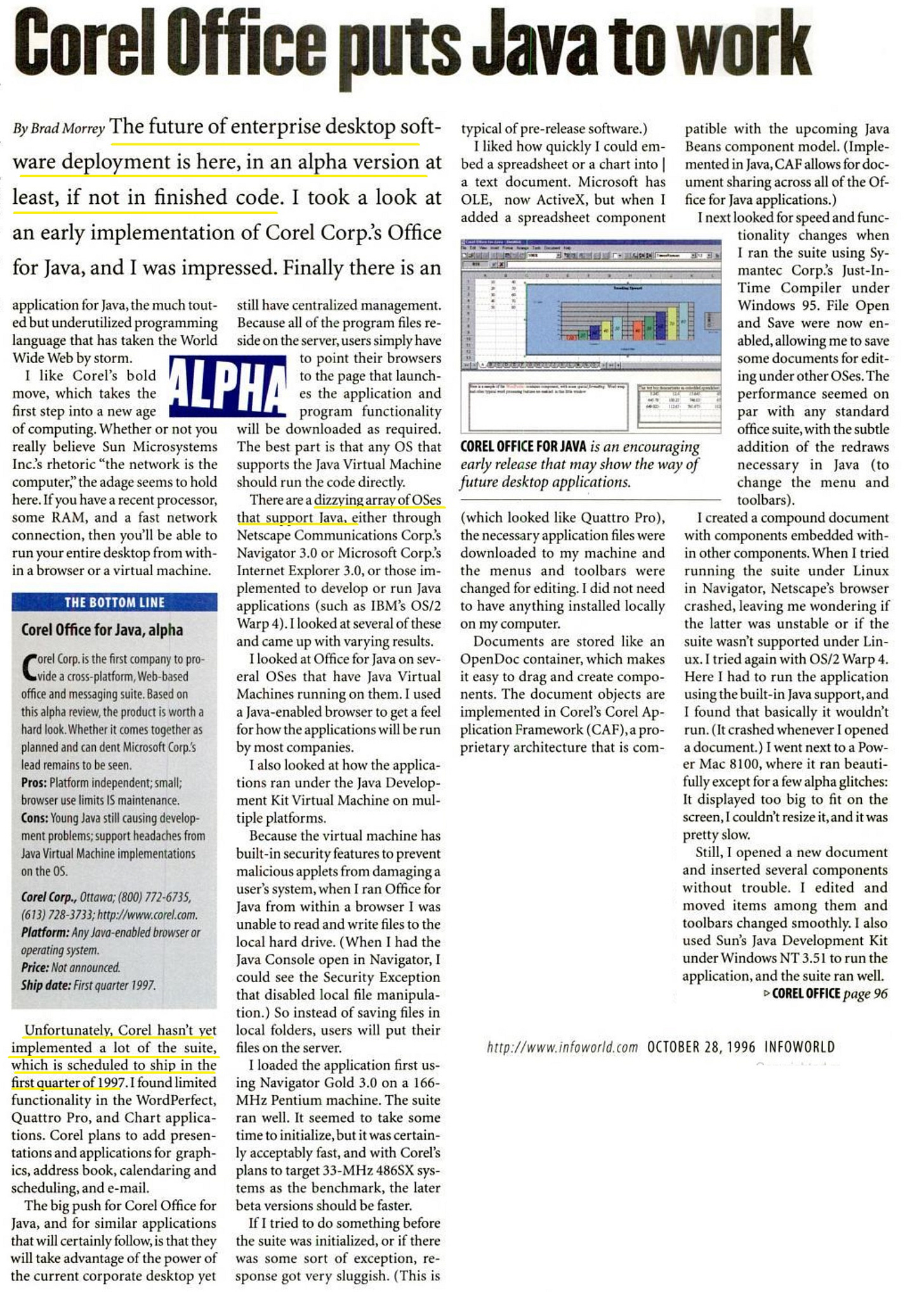 Corel puts Java Office to Work - scanned article Corel puts Java Office to Work - scanned article