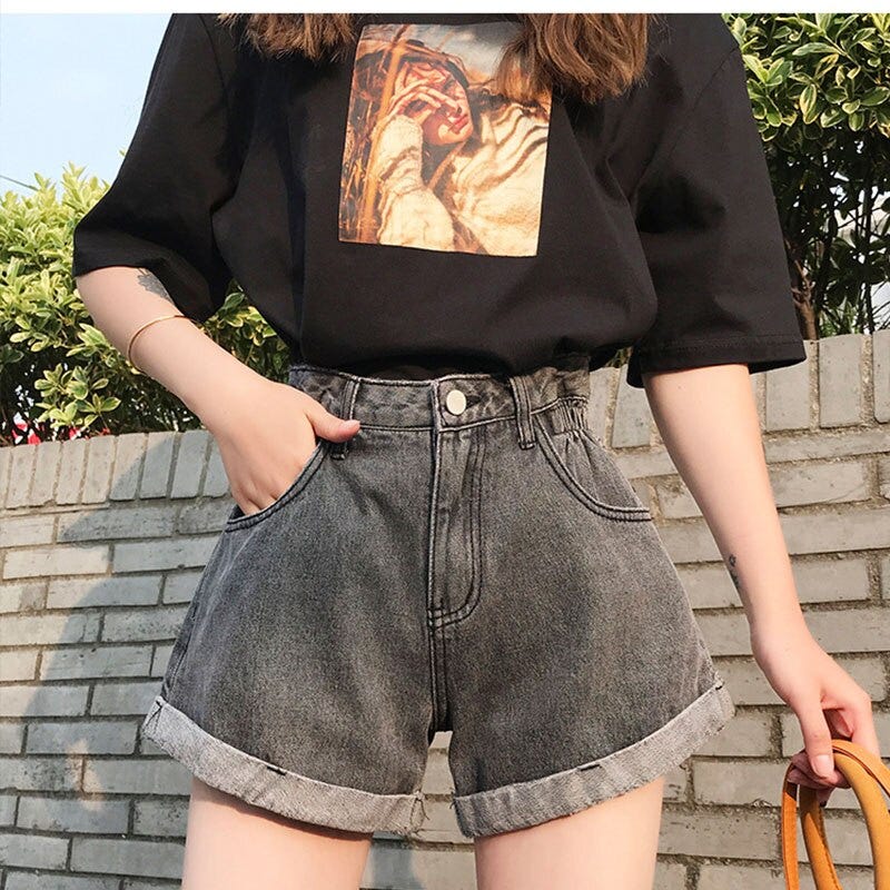 elastic jean shorts womens