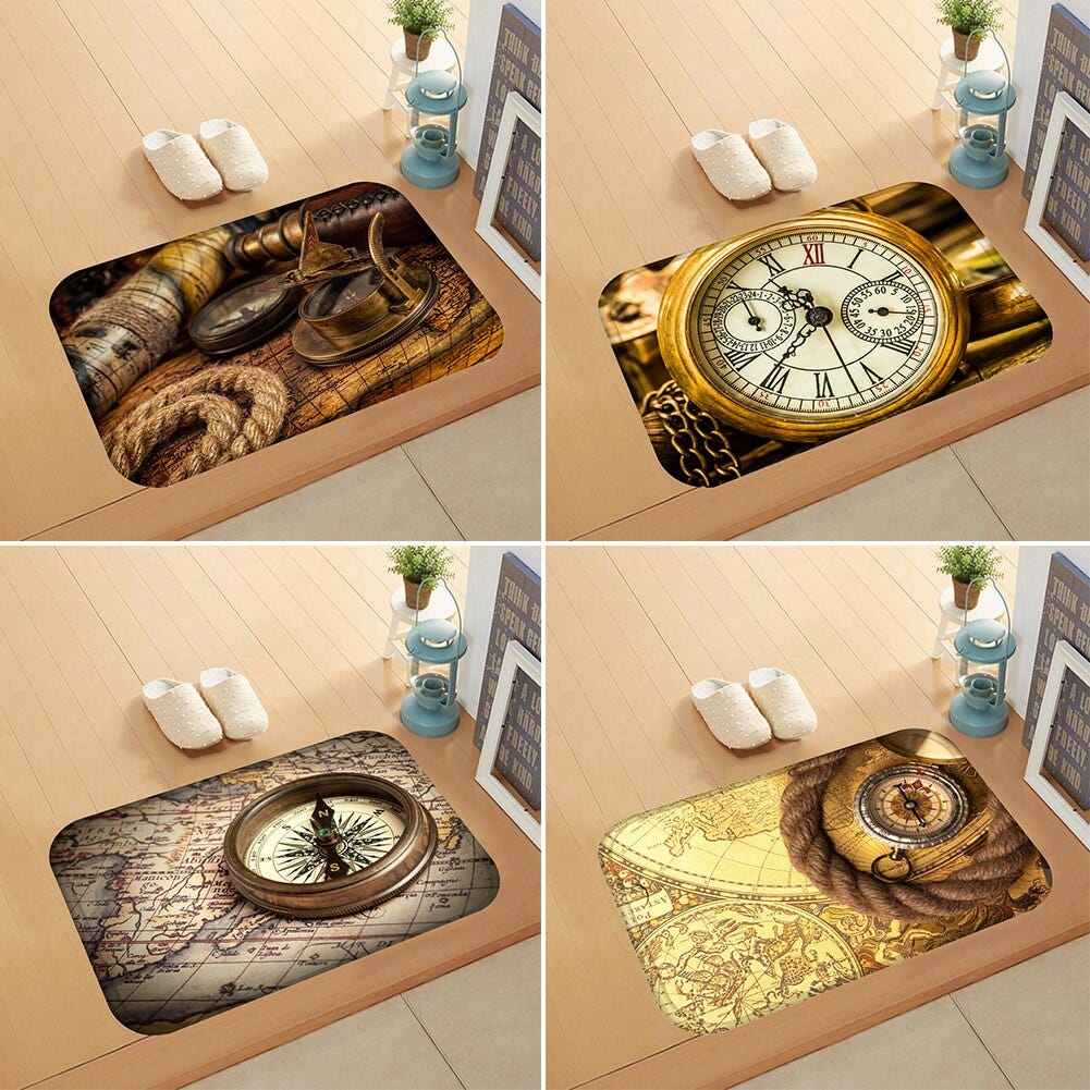 1296952395 Vintage Watch Compass Bathroom Mat Anti Slip Doormat Floor Mat Rug Living Room Decor Fashion Home Garden Home Textile