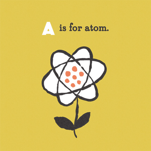 Poster with 'A is for Atom' at the top, and a flower whose petals make up the rings of the atom. Poster with 'A is for Atom' at the top, and a flower whose petals make up the rings of the atom.
