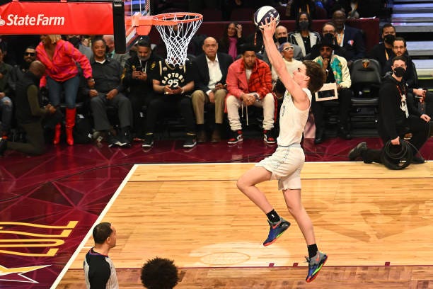 Josh Giddey of the Oklahoma City Thunder competes during the Taco Bell Skills Challenge as part of the 2022 All-Star Weekend at Rocket Mortgage...