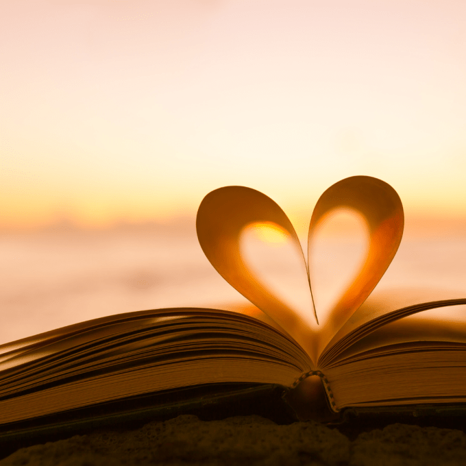 Pages of a book folded into a heart shape to celebrate Book Lovers Day 2019.