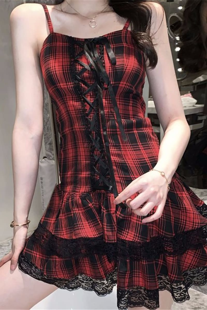 red tartan gothic dress