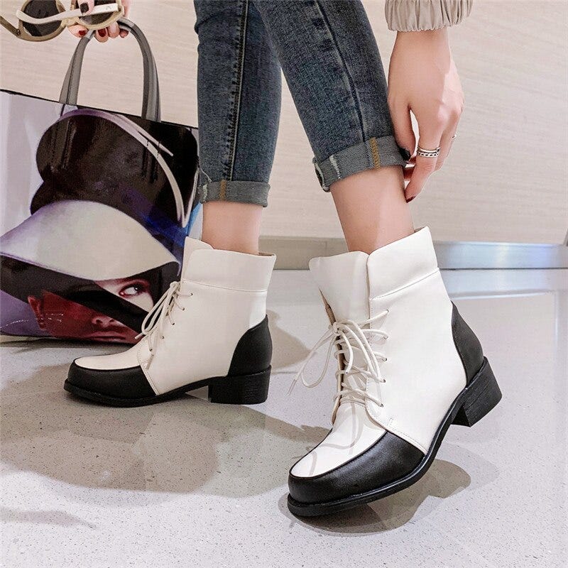 women sexy lace up low heel warm boots