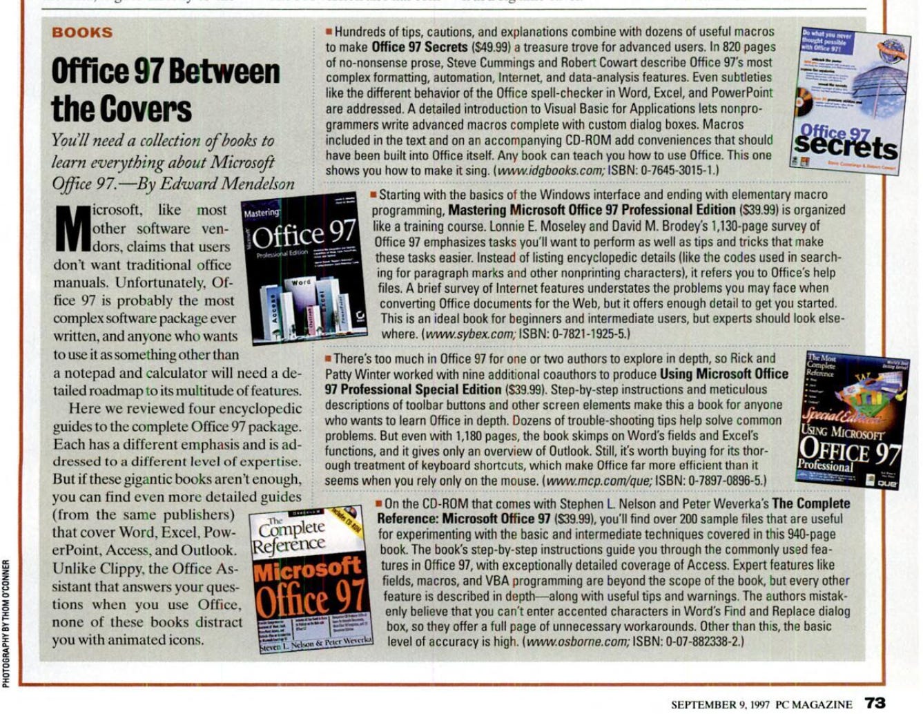 Screen shot of PC Magazine article showing four different books on how to learn Office 97. Screen shot of PC Magazine article showing four different books on how to learn Office 97.